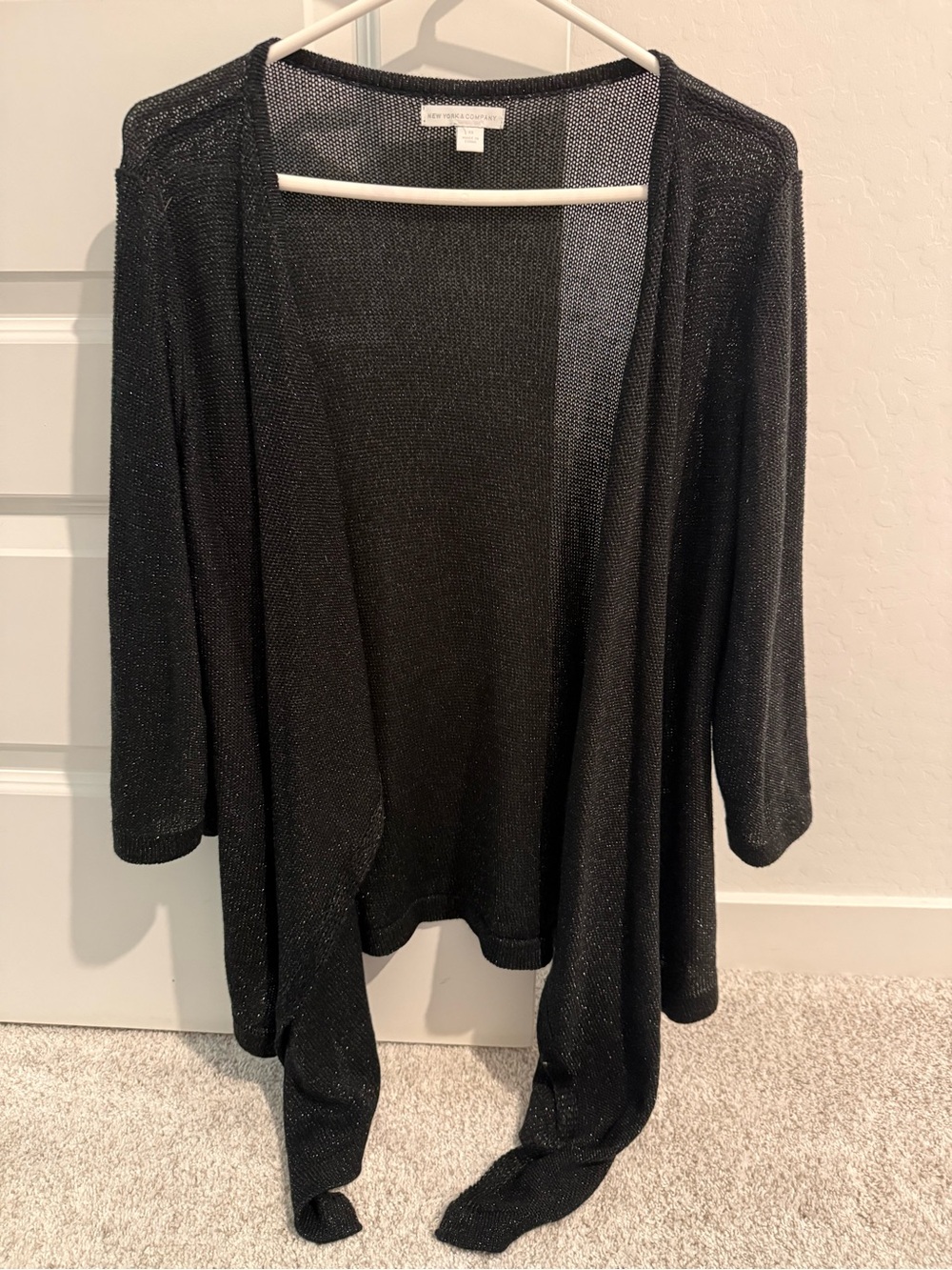 New York & Company Black Sparkle Open-Front Cardigan